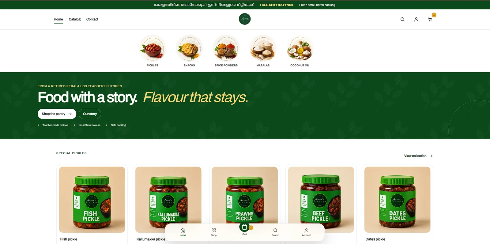 Aaron's Kitchen custom Shopify theme